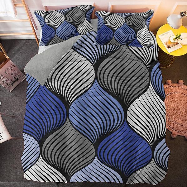 

morden blue geometry duvet cover soft material bedding set bedspread 2/3pcs  king double size bed sets