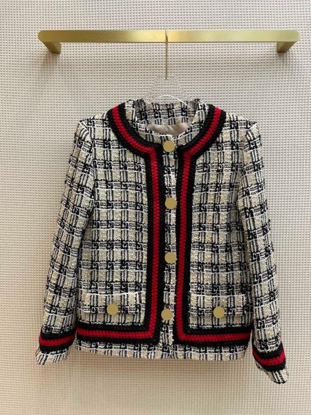 

women's jackets plaid tweed for women o-neck long sleeve 70% wool coats luxury contrast edge 3d cut slim autumn 2021, Black;brown