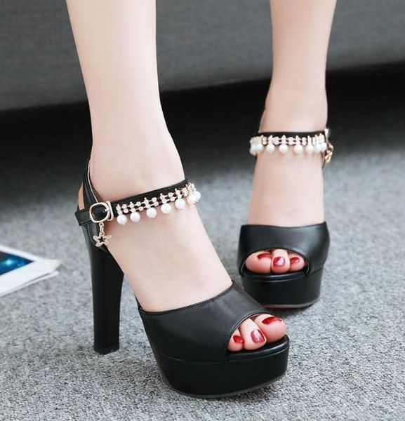 

plus size 32 33 34 35 to 40 41 42 43 women designer slides white rhinestone wedding shoes platform thick high heel sandals, Black