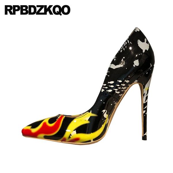

dress shoes 8cm pumps exotic dancer designer women luxury big size fetish thin pointed toe patent leather super colourful high heels, Black