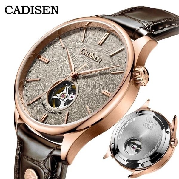 

wristwatches cadisen design brand mechanical men's tourbillon automatic wristwatch fashion luxury waterproof watch men genuine leather, Slivery;brown