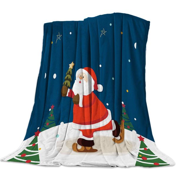 

Throw Blanket for Sofa Couch- Skiing Santa Claus 39 x 49 Inche Flannel Bed Blanket Lightweight Microfiber Throw for All Seasons
