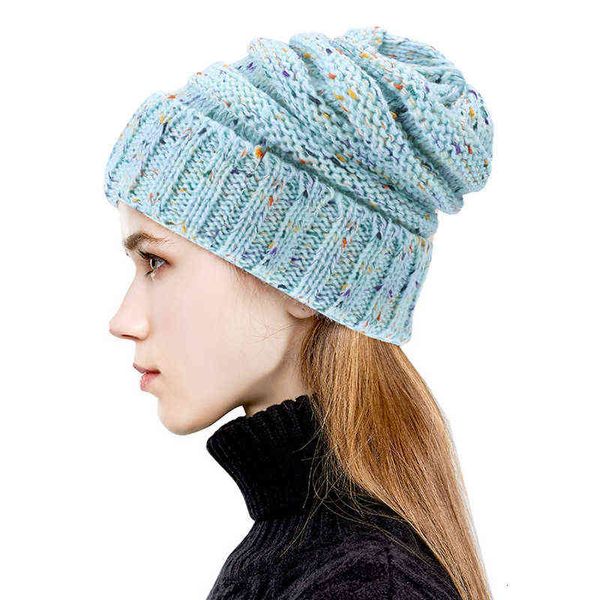 

2021 autumn winter knitted hat women's warm wool pile hat winter, Blue;gray
