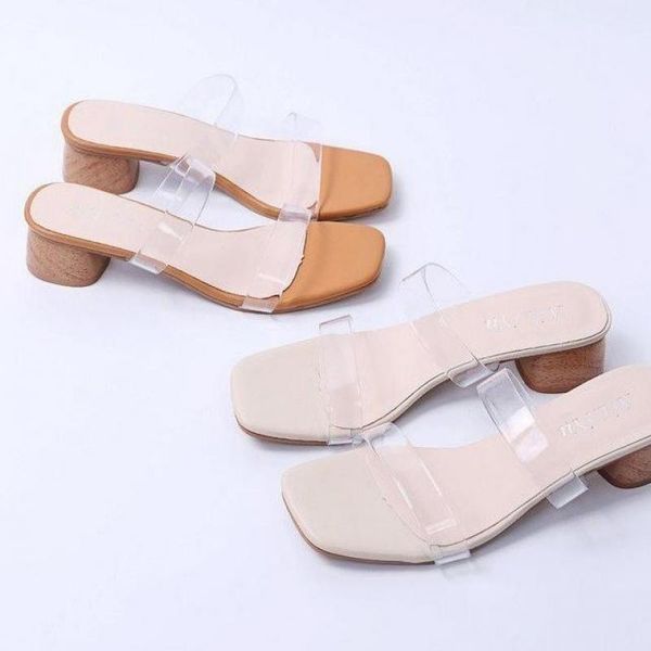 

slippers transparent high heels sandals pumps clear women open toe slides woman party shoes ladies, Black