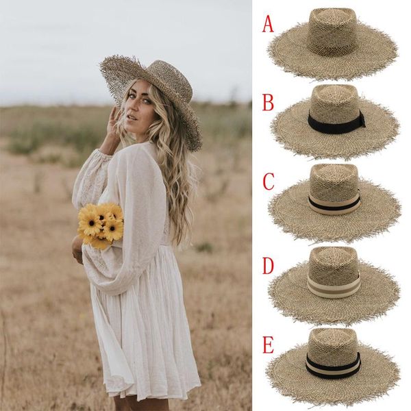 

berets men women straw porkpie wide brim boater hats summer sombrero sunhats beach caps outdoor travel size us 71/4 uk l, Blue;gray
