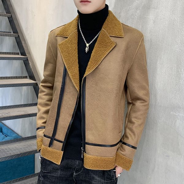 

2021 new pilot leatherjacket men plus velvet thickened deer velvet leather jacket male fur outwear autumn winter clothing, Black;brown