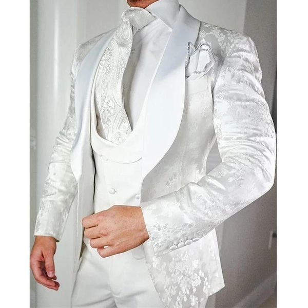 

men's suits & blazers white floral wedding tuxedo for groom 3pieces slim fit men with satin shawl lapel custom male fashion cos, White;black