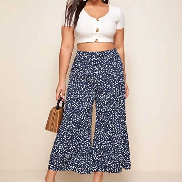 

plus size pants women's skirts casual floral cropped trouser wide leg, Black