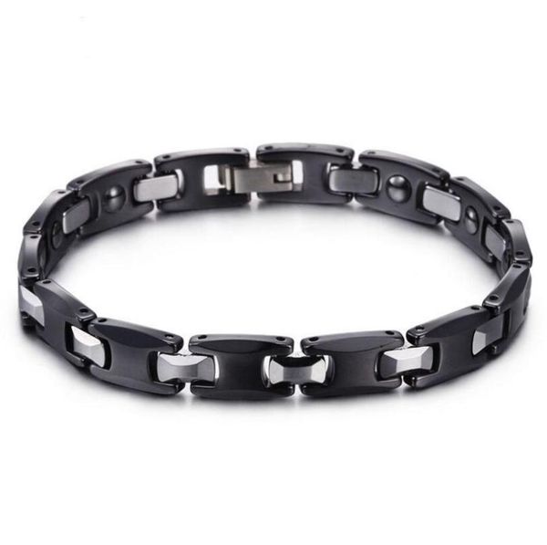 

link, chain men women personalised 16.5-18cm long tungsten steel bracelet health care hologram energy fashion link jewelry, Black