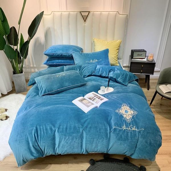 

bedding sets michiko home textile modern simple luxury duvet cover bed sheet pillowcase solid color crystal velvet double four piece set