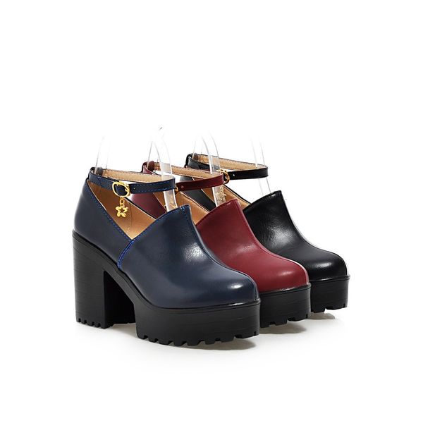 

shoe the black asumer red wine round foot buckle fashion spring fall pumps square jump women's shoes high heels