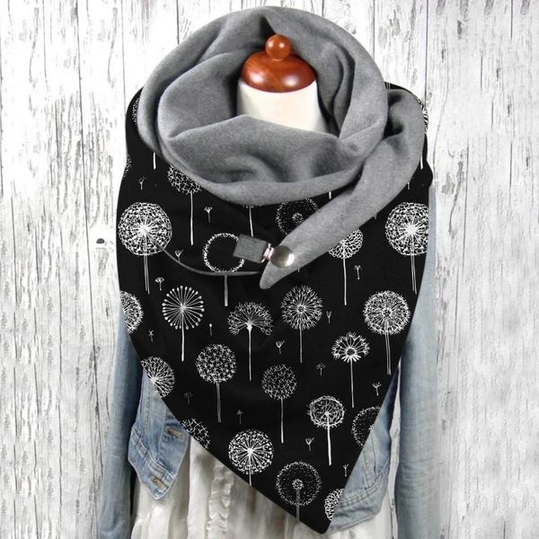

scarves 40# vintage print autumn winter scarf warm buckle double-layer women printing comfortable button soft wrap, Blue;gray