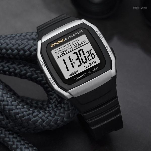 

wristwatches synoke watches mens fashion waterproof men's lcd digital satch date rubber sport wrist watch clock electronic reloj hombre, Slivery;brown