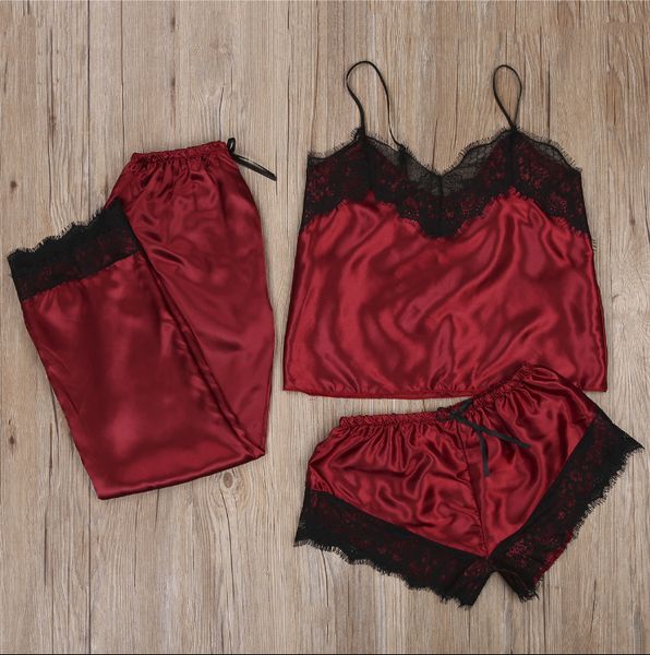 

women's sleepwear fun lace ee pajamas night sling set, Black;red