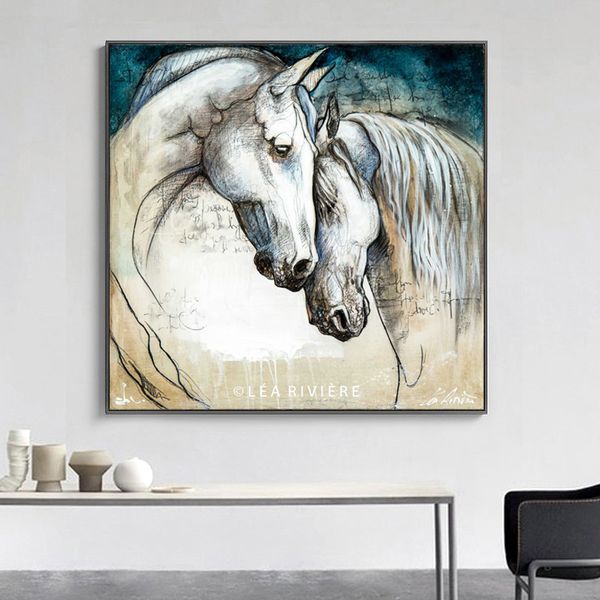 Vintage Pferd Liebe Malerei Tier Kunstdrucke Malerei auf Leinwand für Wohnzimmer Wand dekorative Bilder klassische Poster und Drucke ungerahmt