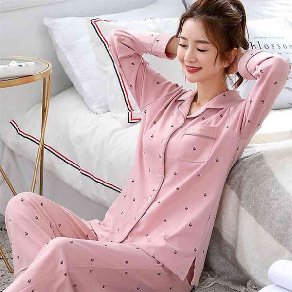 

autumn long sleeved women pajamas set fashion lovely print homewear leisure clothes long pant pyjamas sets nightwear 210809, Black;red