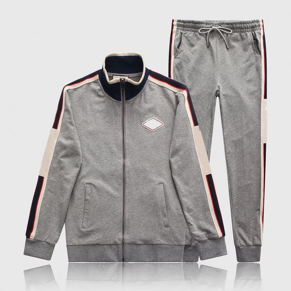 

2021 tracksuit men sportsuits gentlemen set zipper fullset jacket suit sets long sleeve stripe coat pants gyms casual, Gray