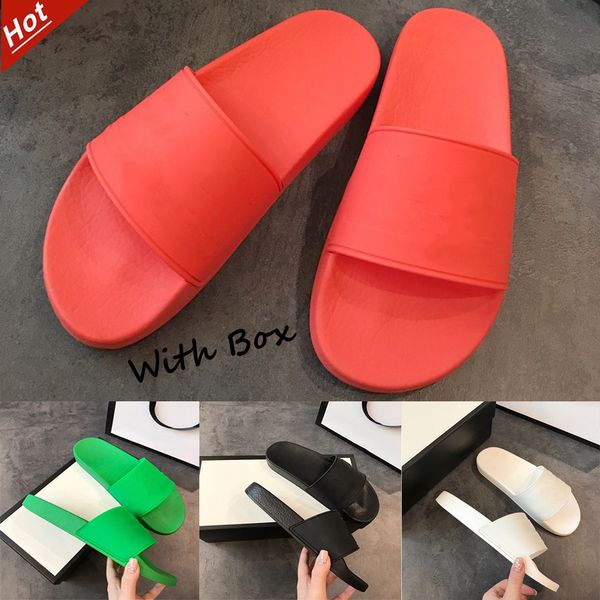 

outlet mens womens rubber pool slide sandals slippers original box designers summer beach fashion wide flat flops slipper designer, Black