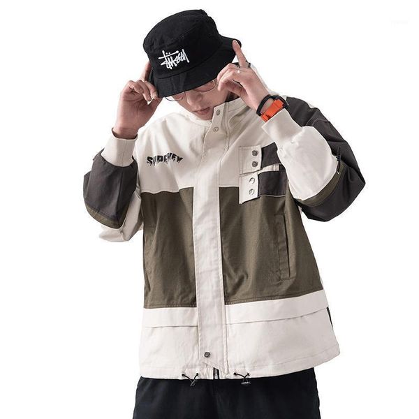 

men's clothing casual jacket fashion patchwork zipper hooded male streetwear clothes oversized 2021 spring loose mens coats jackets, Black;brown