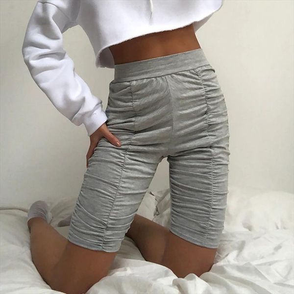 

casual slim gray spring womens pant summer ruched skinny high waist ladies bodycon knitted female sport, Black;white