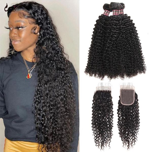 

human hair bulks uiwgs kinky curly bundles with closure extensions 5x5 brazilian diy, Black