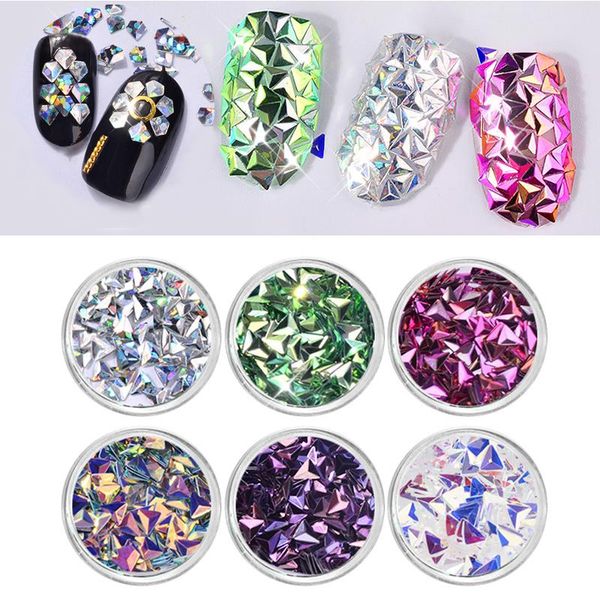 

6pcs/set chameleon ab color nail sequins glitters triangle diamond rhombus flakes paillette manicure art decorations glitter, Silver;gold