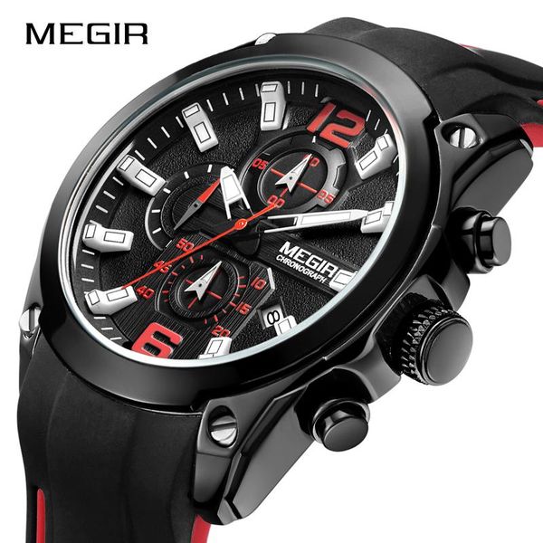 

wristwatches megir men sport watches water ressistance wristwatch chronograph quartz military male clock relogio masculino, Slivery;brown
