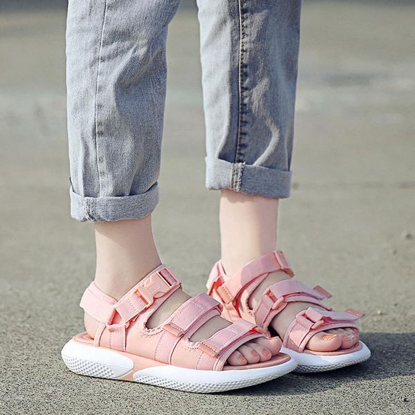 

summer sandals women shoes woman soft flat casual hook & loop mesh platform beach plus size, Black