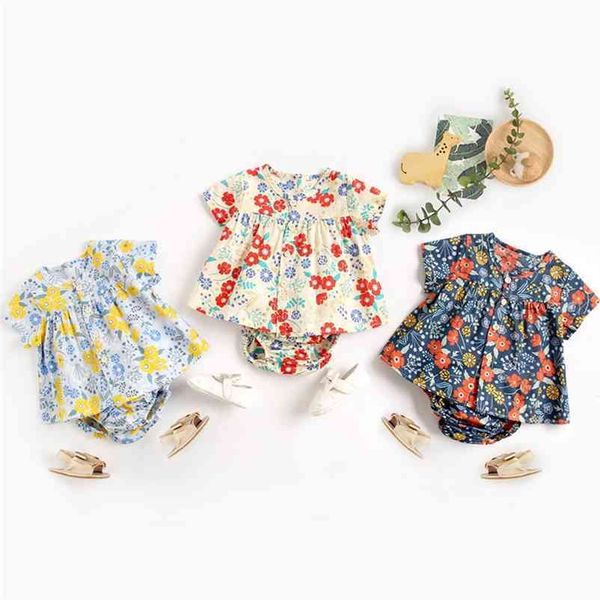 Vestiti estivi per neonate Set per bambine con cardigan floreale T-shirt + pantaloni a triangolo Completo per bambini 210521