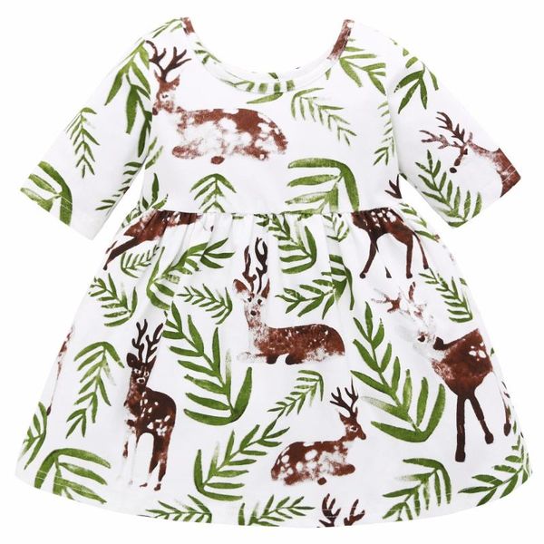 

2021 summer toddler baby girl dress kids girls dresses print floral deer princess clothes vestido girl's, Red;yellow