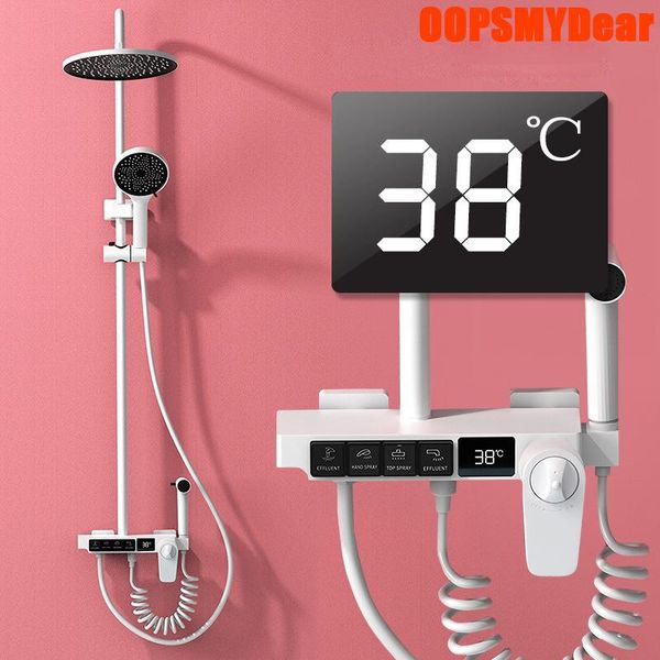 

bathroom shower sets thermostatic white bath system cold digital set wall mount spa rainshower faucet bathtub round grifo
