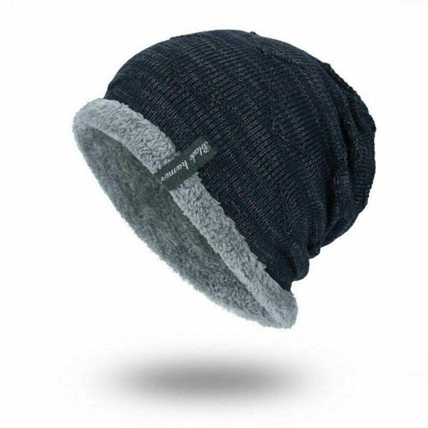 

knitted woolen hat coral fleece winter men's warm breathable wool for boys letter double layers cap outdoor hats, Black;white