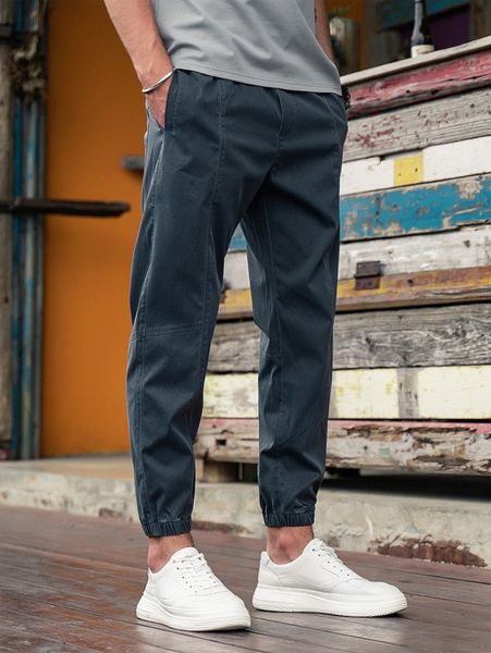 

men slant pocket elastic hem carrot pants f5uv#, Black