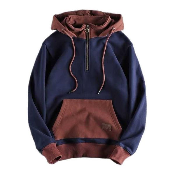 

men's hoodies & sweatshirts 2021 winter patchwork retro fleece brown hoodie men hip hop pullover england style hooded sweatshirt vintag, Black