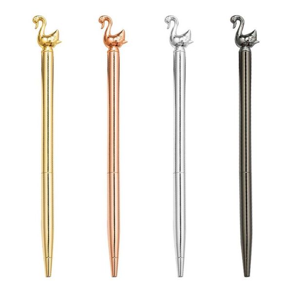 

ballpoint pens 500pcs/lot metal swan pen rotating school office creative gift advertising learning 0.7mm black blue ink custom logo, Blue;orange