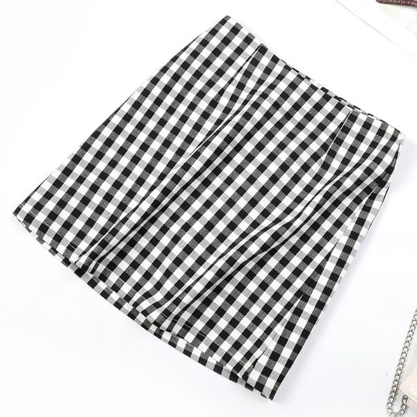 

leg pleated mini skirt spring summer high waist plaid bag hip, Black