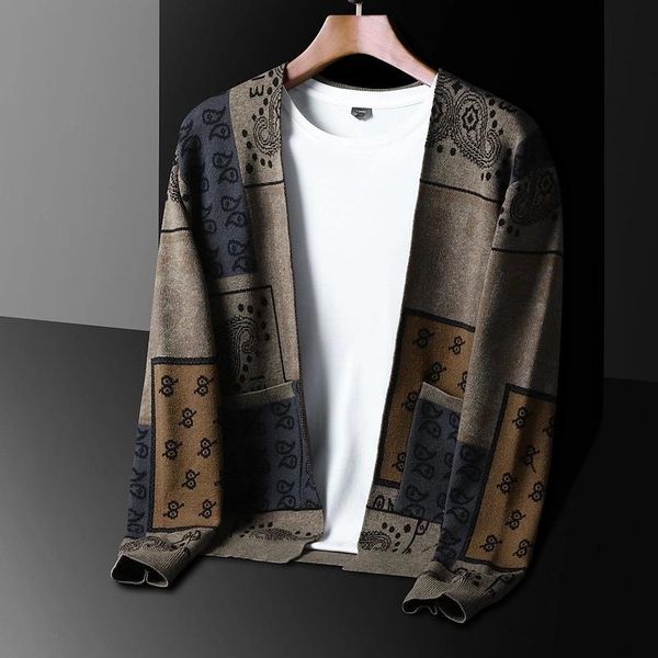 

men's sweaters fashion cashew blossom cardigan sweater korean jacket 2021 casual warm in spring and autumn, White;black