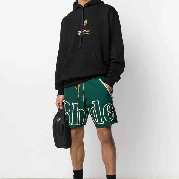 

rhude shorts men's for home women letter 2021 summer casual oversize breechcloth hip hop gym hombre, Black;brown
