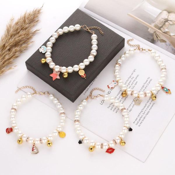 

cat costumes pet products bell collar handmade pearl necklace cute jewelry