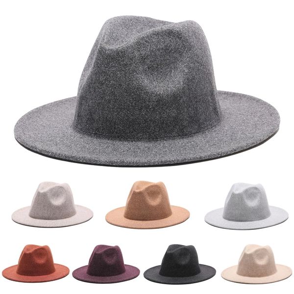 

winter wide brim hats for women fashion flat soft wool jazz fedora hat for men leopard vintage wedding cap, Blue;gray