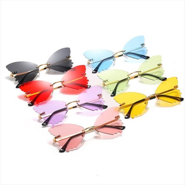 

brand designer sun glasses women rimless clear ocean sunglasses lens retro butterfly shape oculos lunette de soleil femme, White;black