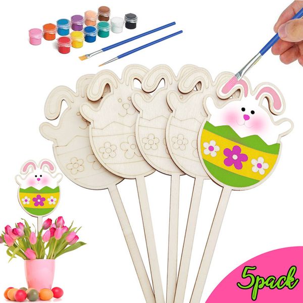 

2021 diy handmade painted easter toys set diy egg rabbit chick for children drawing skill home decoration