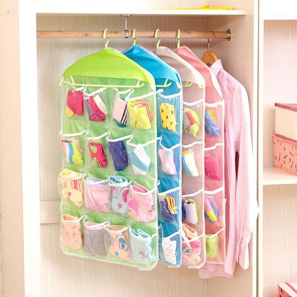 

storage boxes & bins 16pockets transparent hanging bag socks bra inside hanger manager1
