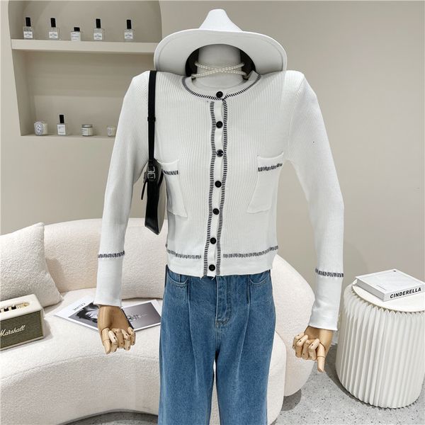 

sweater female design niche spring fashion short contrast cardigan jacket thin white tabs, White;black