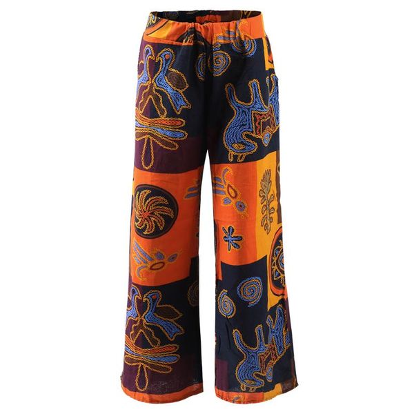 

women's pants & capris vintage wide leg women autumn retro printed casual loose elastic waist ladies streetwear pant pantalon mujer plu, Black;white