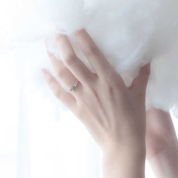 

sparkling zircon cute hearts size ring for women rose gold color sterling silver 925 fine jewelry girl gift 210707