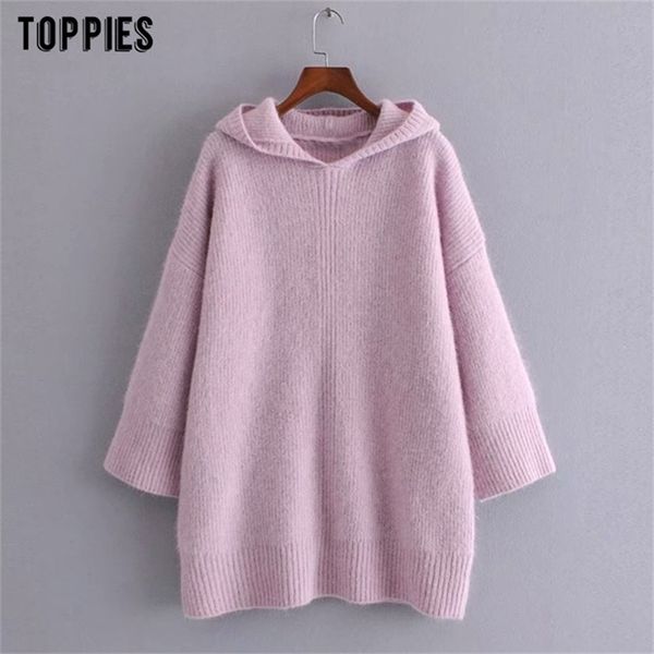

woman knitted pullover dress hooded sweater dress loose oversize sweatshirt fashion girls jumpers 210421, Black;gray