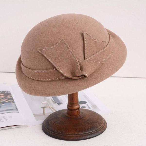 

stingy brim hats 2021 winter for women wool felt fedora fascinators wedding pillbox hat elegant black lady bowknot chapeau cap, Blue;gray