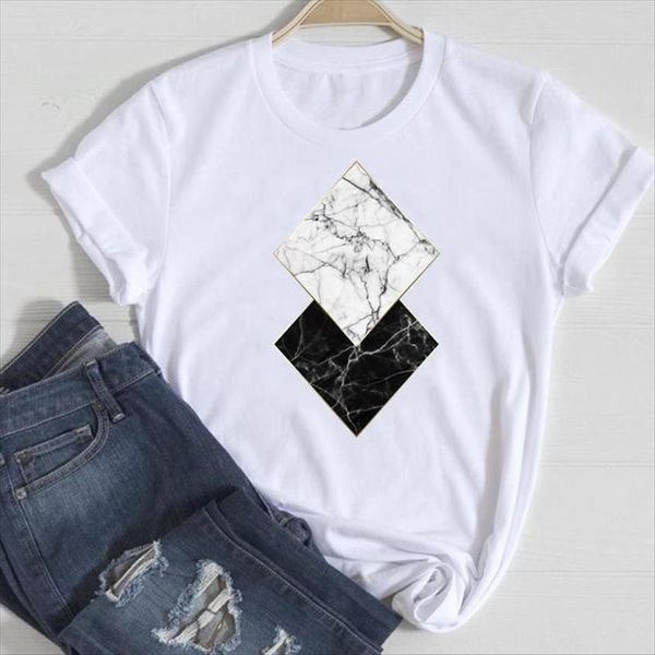 

short sleeve geometric clothing women t shirt summer tshirts fashion clothes graphic lady print tee, White