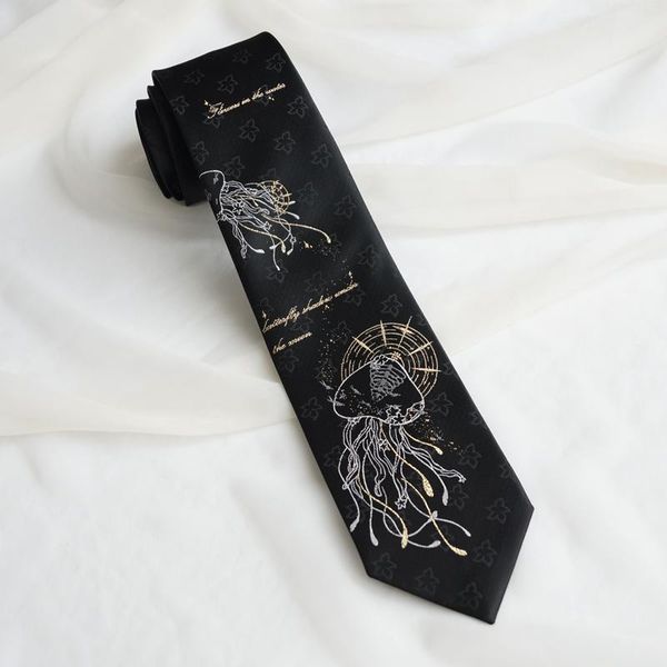 

bow ties male men's original design jellyfish black tie flower dark pattern aesthetic students personality gift necktie, Black;gray